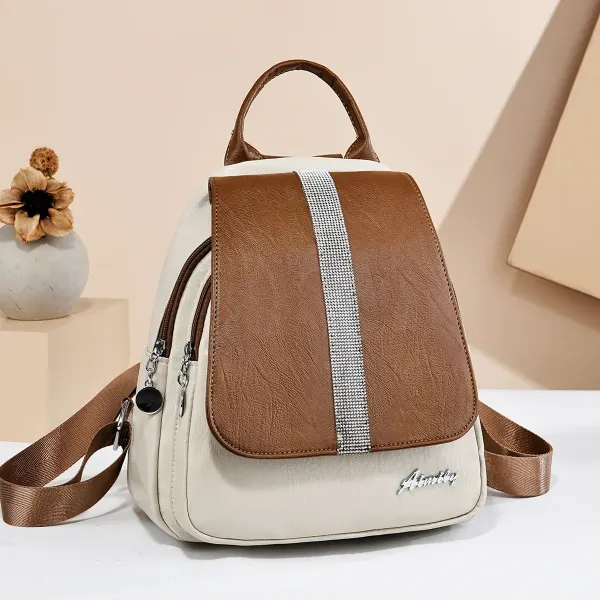 Women's Anti-theft Backpack In PU Material With Stylish Sewing Thread Design For Summer
