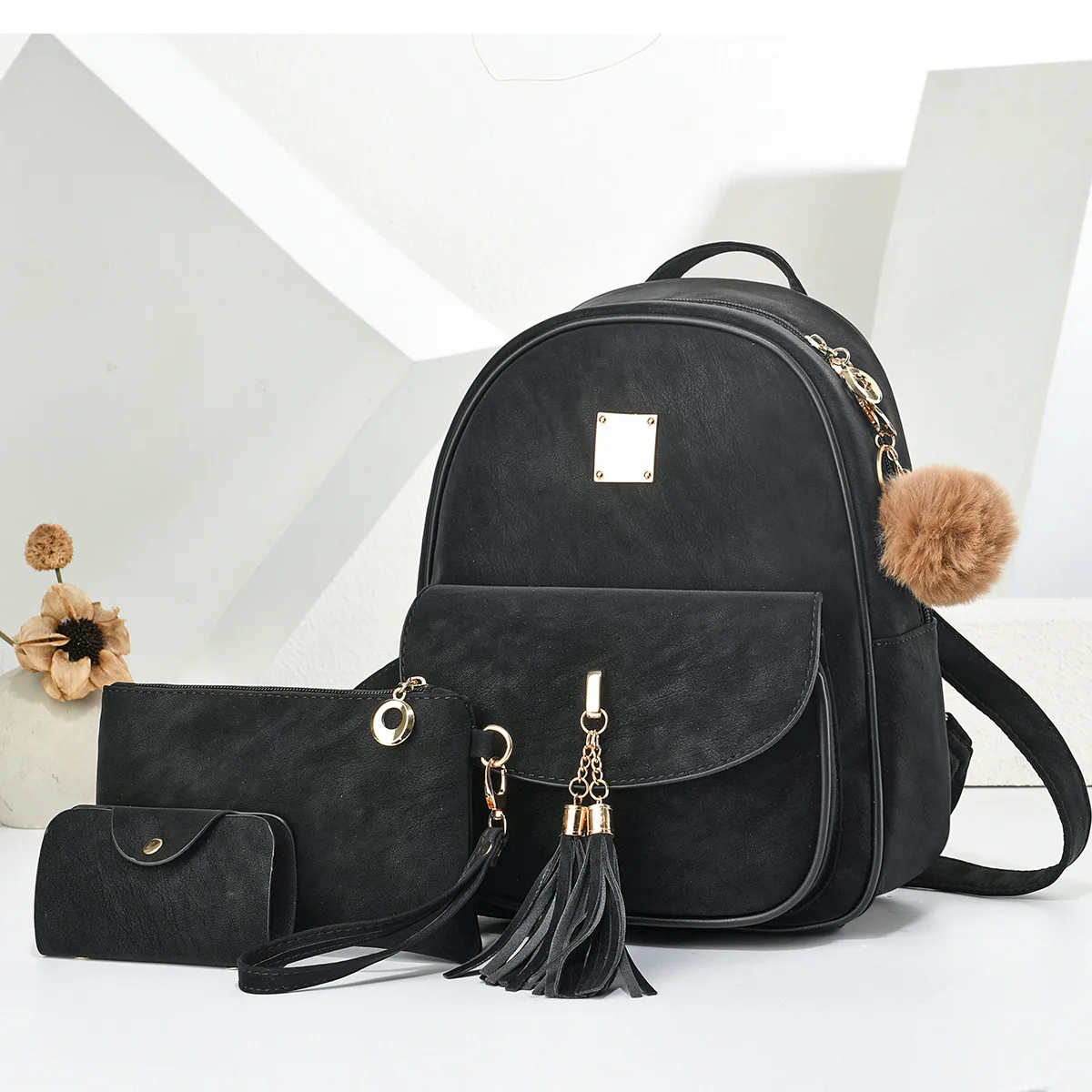 Women's Backpack Water Resistant With PU Material Featuring Stylish Sewing Thread Design