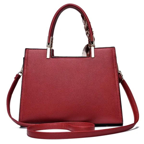 Large Solid Color Square PU Leather Tote Bag For Women With Zipper Closure In Basic Style