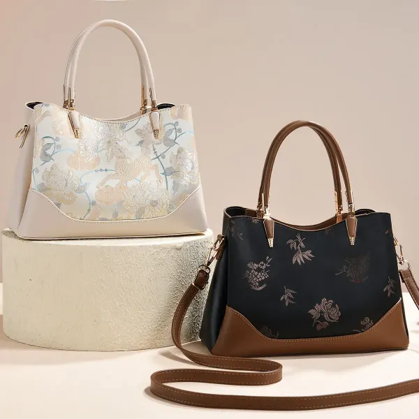 Women’s Color Block Square Tote Bag In PU Leather With Sewing Thread Detail For Spring And Summer