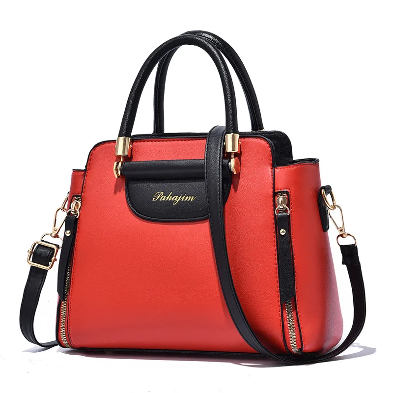 Large Solid Color PU Leather Crossbody Bag For Women With Zipper Closure In Retro European And American Style