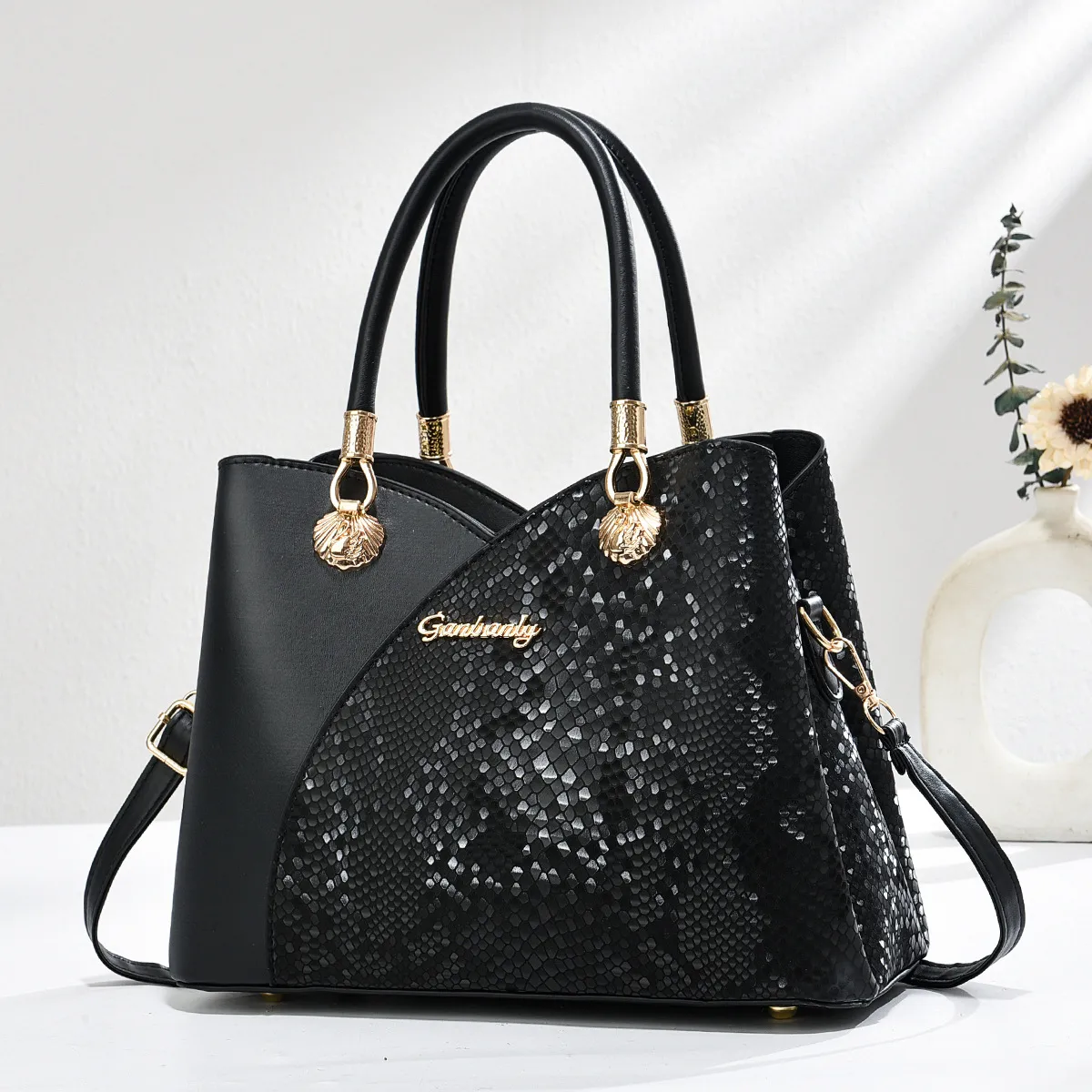 Medium Square PU Top Handle Bag For Women Featuring Letter Design And Zipper Closure