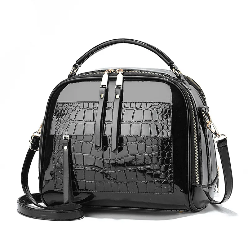 Women’s Crocodile Pattern Square Shoulder Bag In PU Leather With Sewing Thread Detail And Single Shoulder Strap