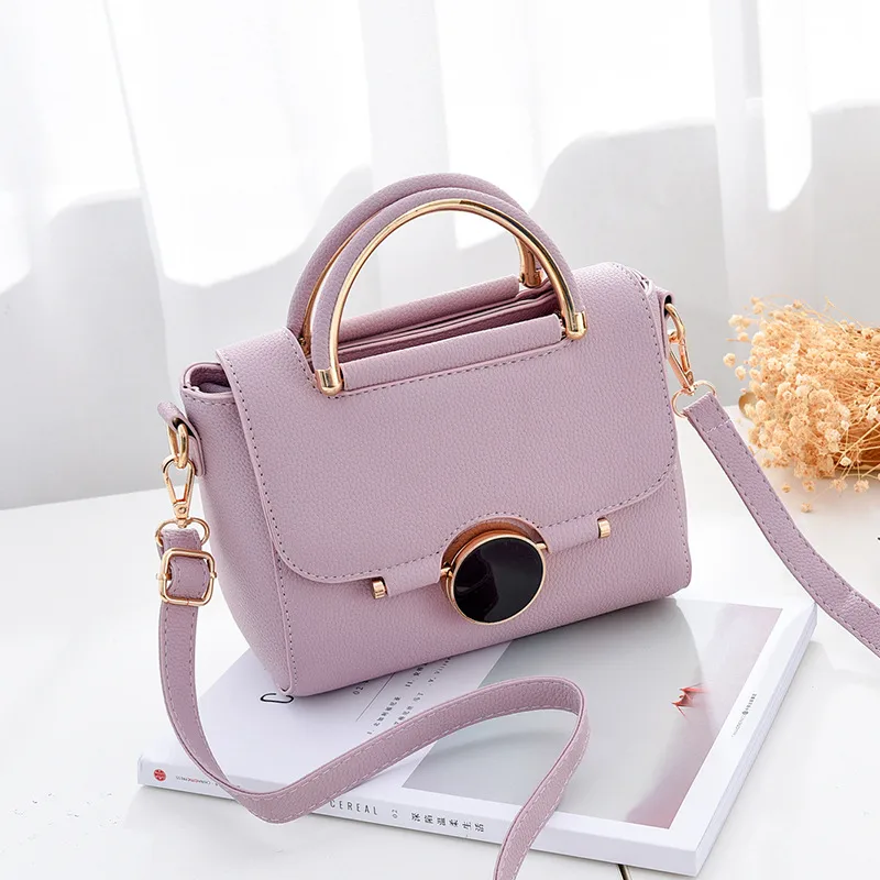 Fashion Solid Color Medium PU Leather Women Crossbody Bag With Flip Cover Closure