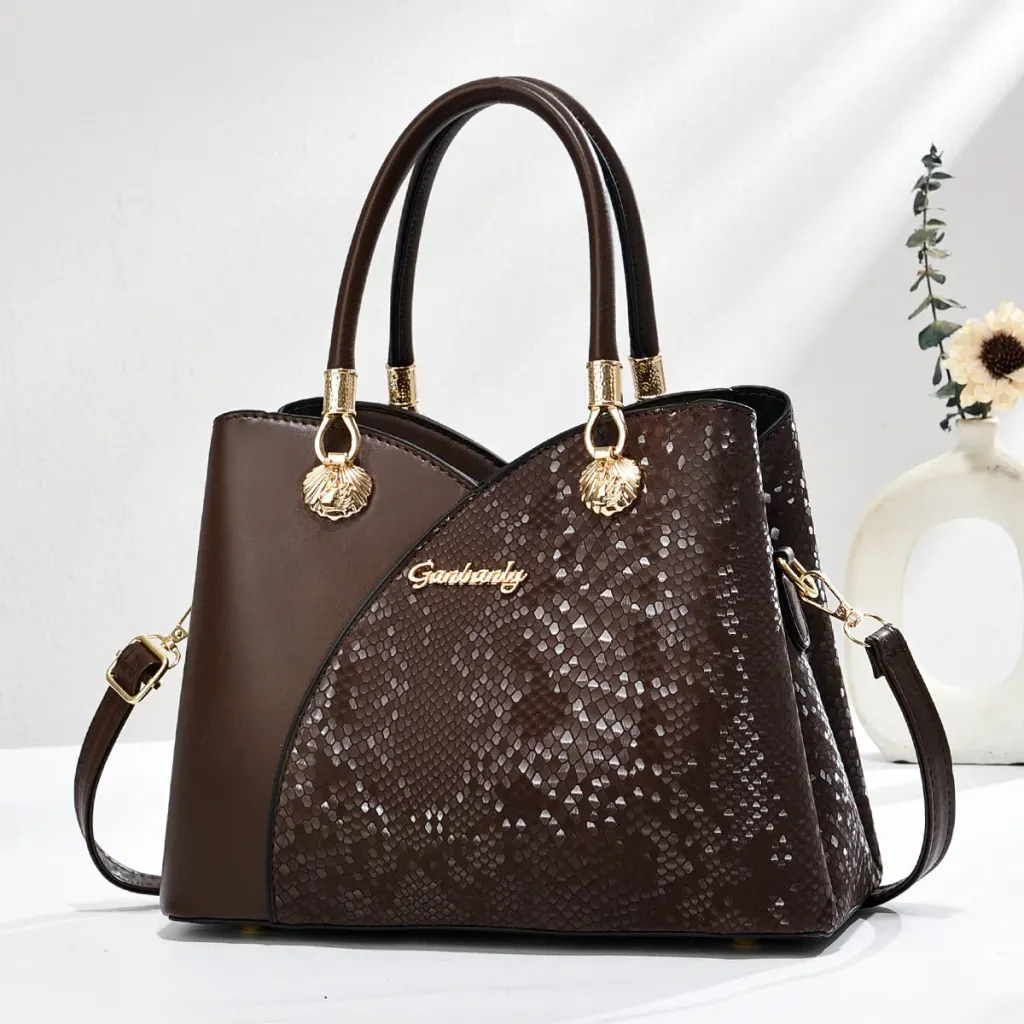 Medium Square PU Top Handle Bag For Women Featuring Letter Design And Zipper Closure