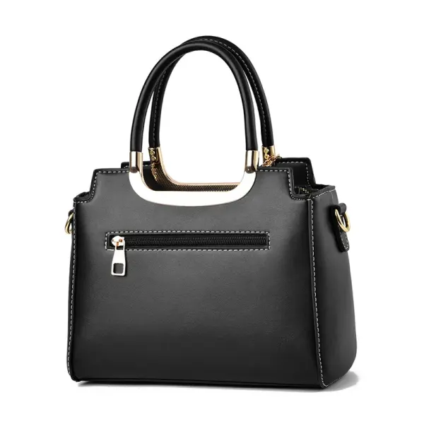Large Solid Color Pu Leather Handbag For Women With Zipper Closure In Artistic Guofeng Style