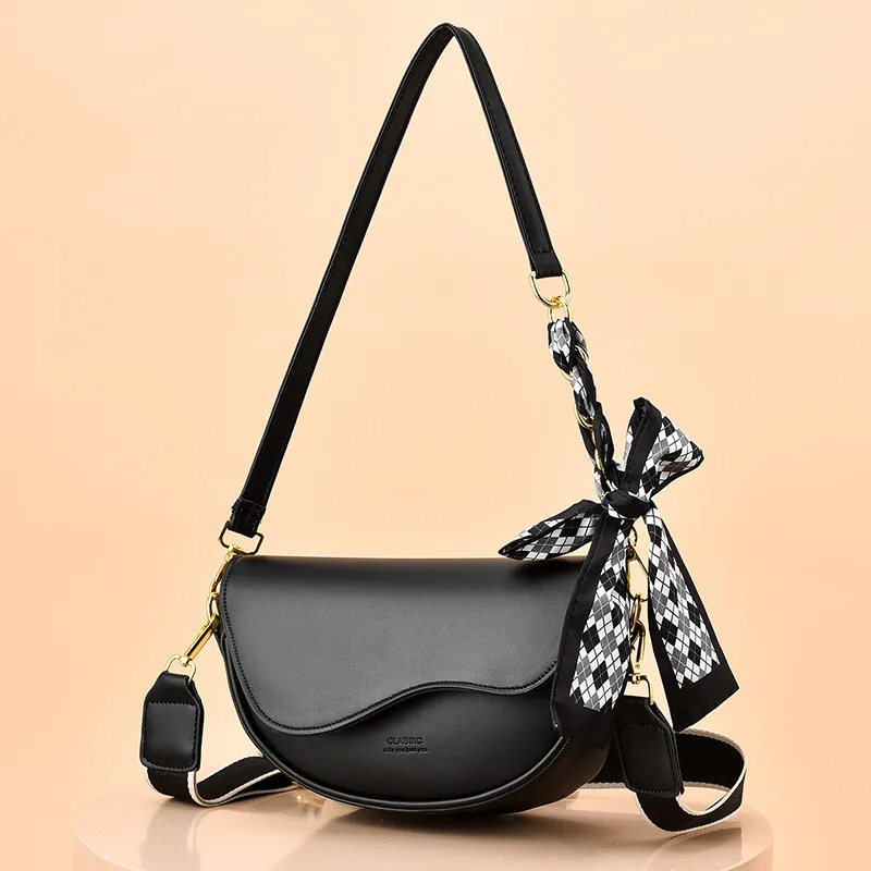 Elegant Small Solid Color PU Leather Women’s Shoulder Bag With Ribbon And Zipper Closure