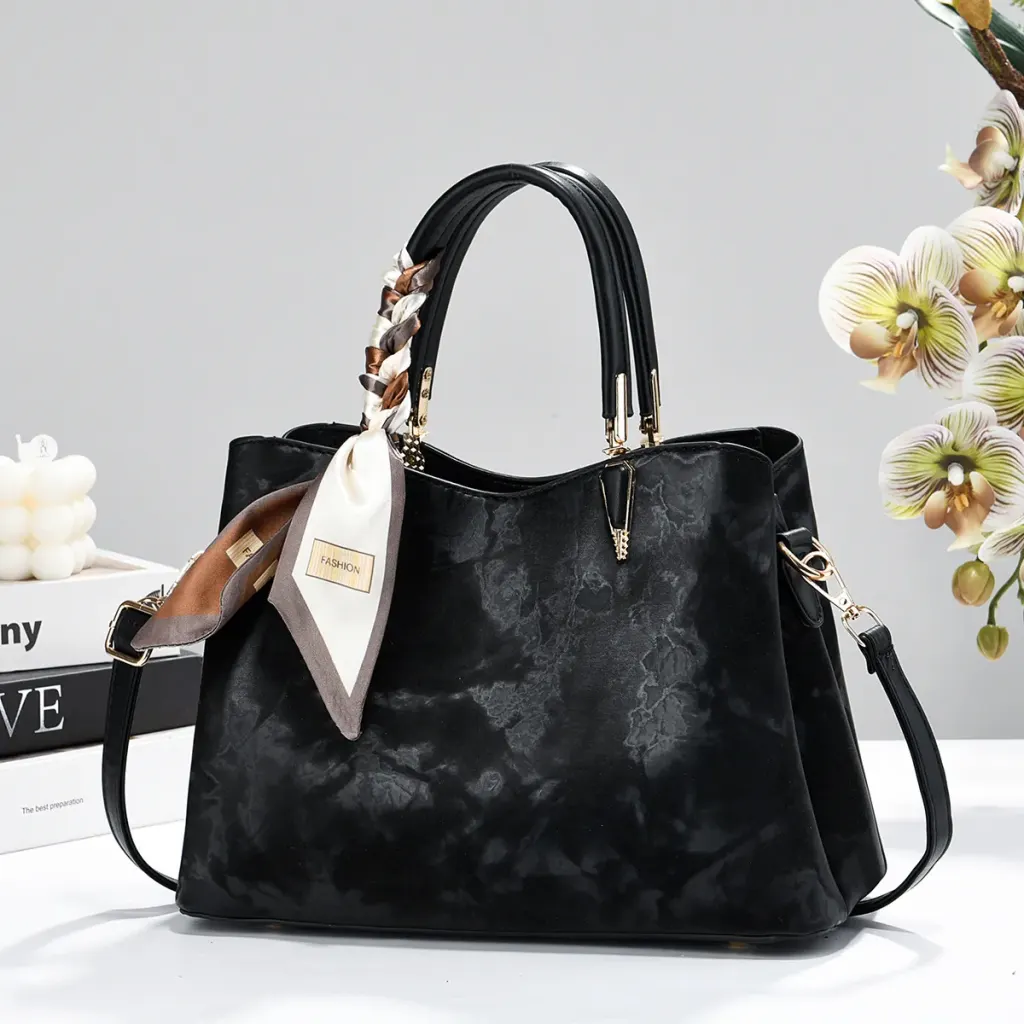 Women’s Square PU Leather Tote Bag With Sewing Thread Detail