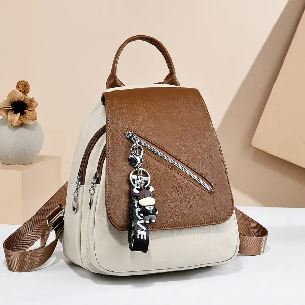 Women's Anti-theft Backpack In PU Material With Stylish Sewing Thread Design For Summer