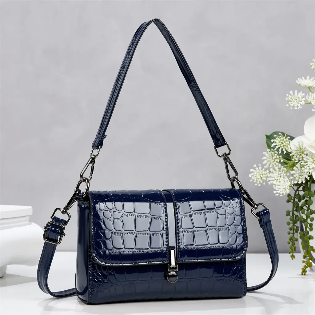 Women’s Crocodile Pattern Square Underarm Bag In PU Leather With Sewing Thread Detail
