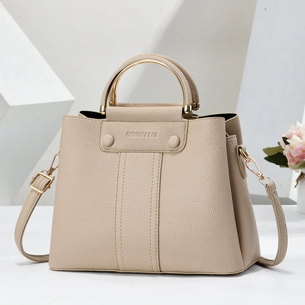 Solid Color Square PU Leather Tote Bag With Sewing Thread Detail, Top Handle Bucket Bag For Spring And Summer