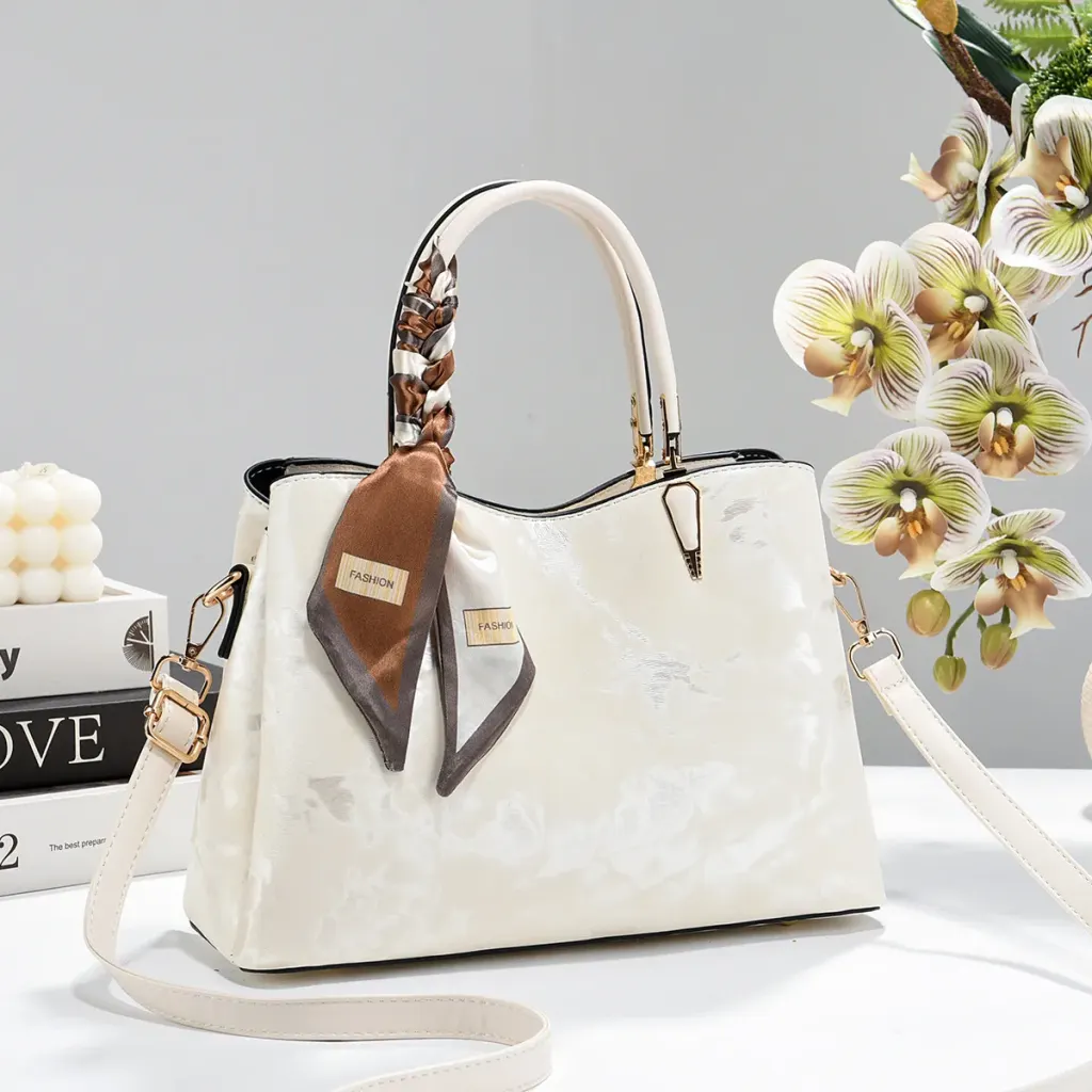 Women’s Square PU Leather Tote Bag With Sewing Thread Detail