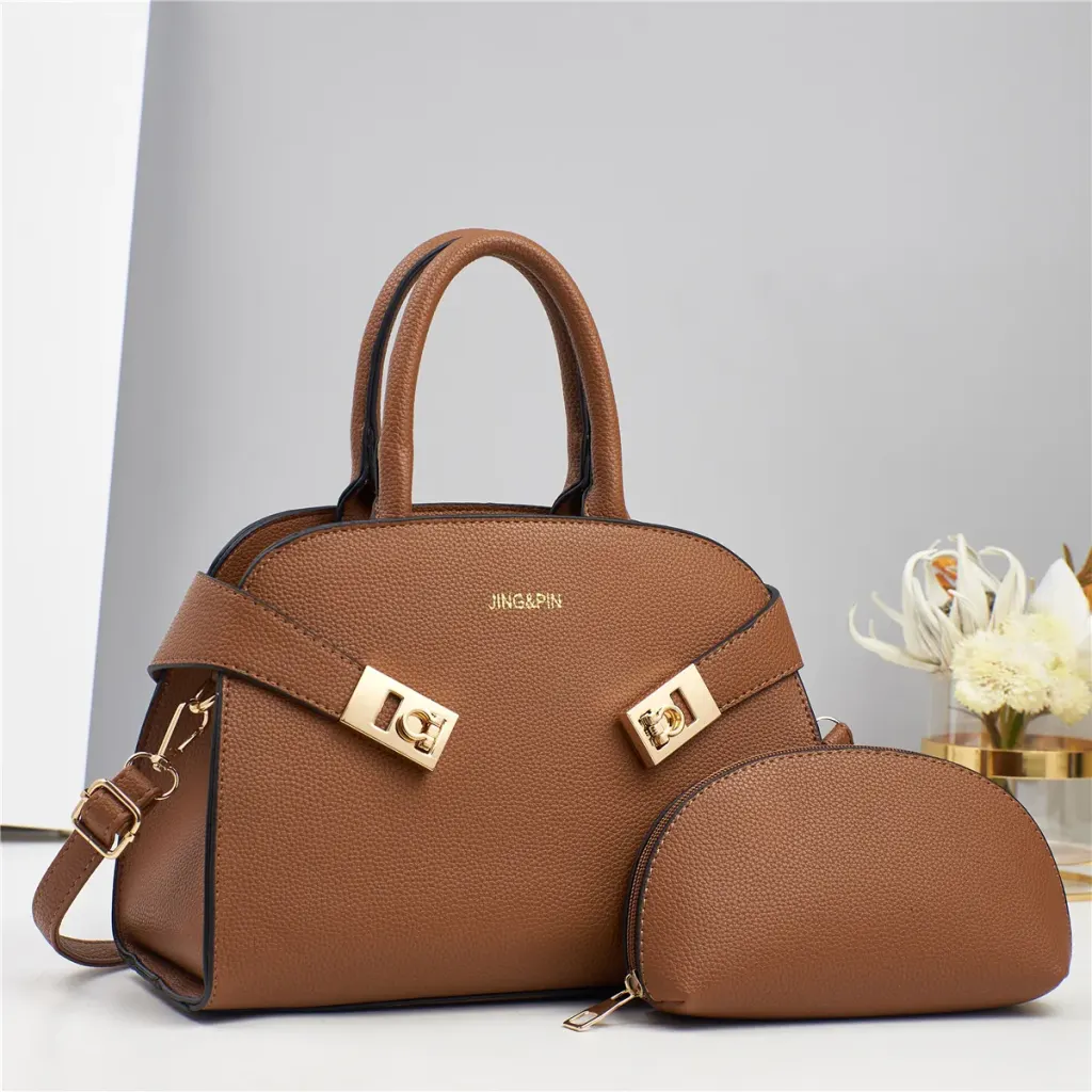 Square PU Bag Set For Women Featuring Sewing Thread Design With Single Shoulder Strap