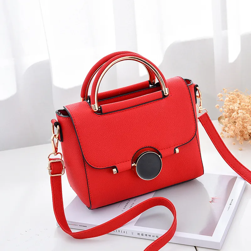 Fashion Solid Color Medium PU Leather Women Crossbody Bag With Flip Cover Closure