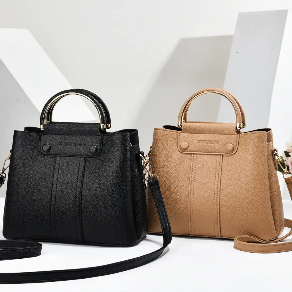 Solid Color Square PU Leather Tote Bag With Sewing Thread Detail, Top Handle Bucket Bag For Spring And Summer