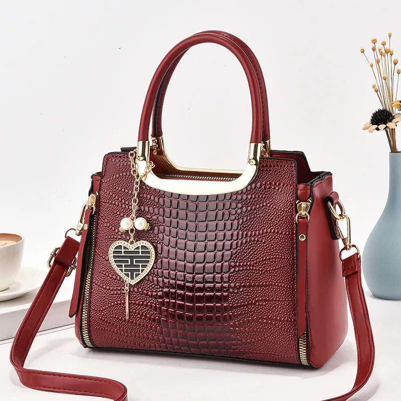 Square PU Crocodile Pattern Ladies Handbag With Single Shoulder Strap