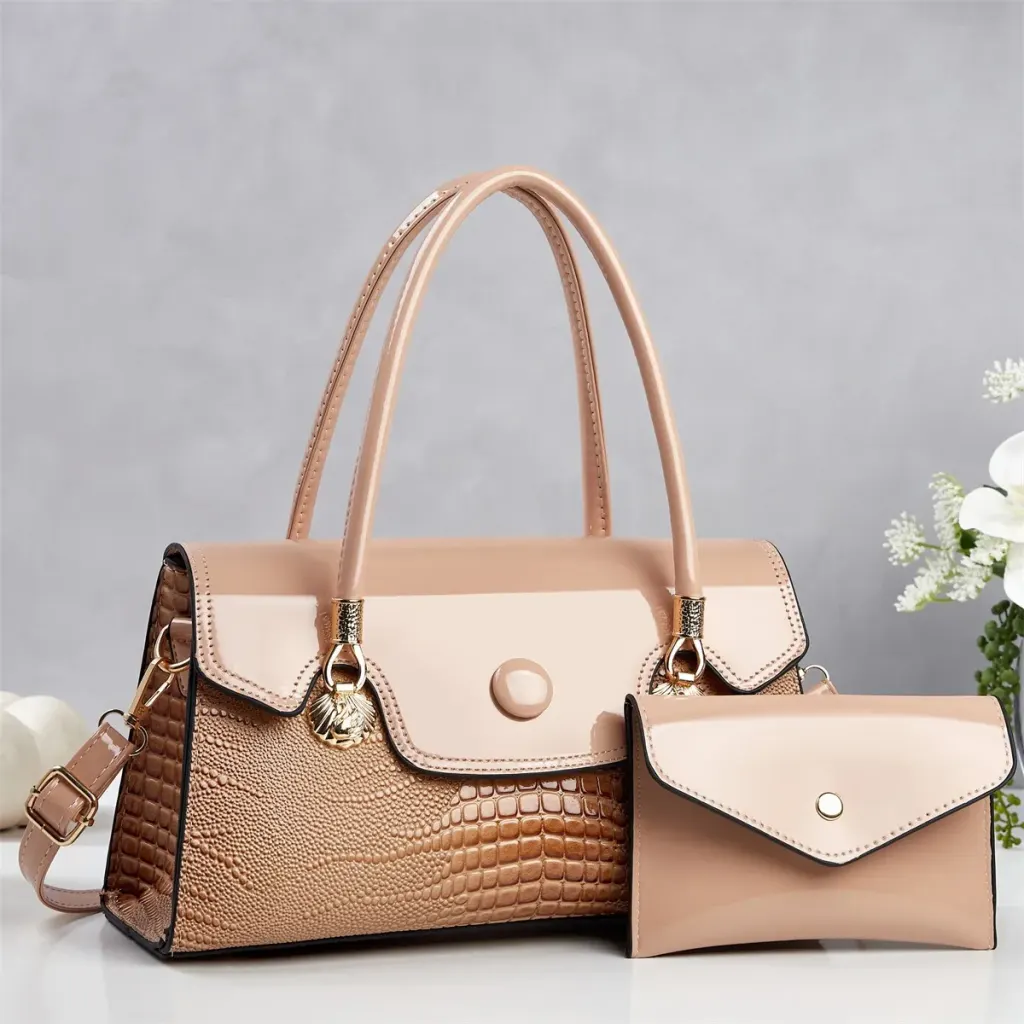 Women’s Crocodile Pattern Square Shoulder Bag In PU Leather With Sewing Thread Detail And Single Shoulder Strap