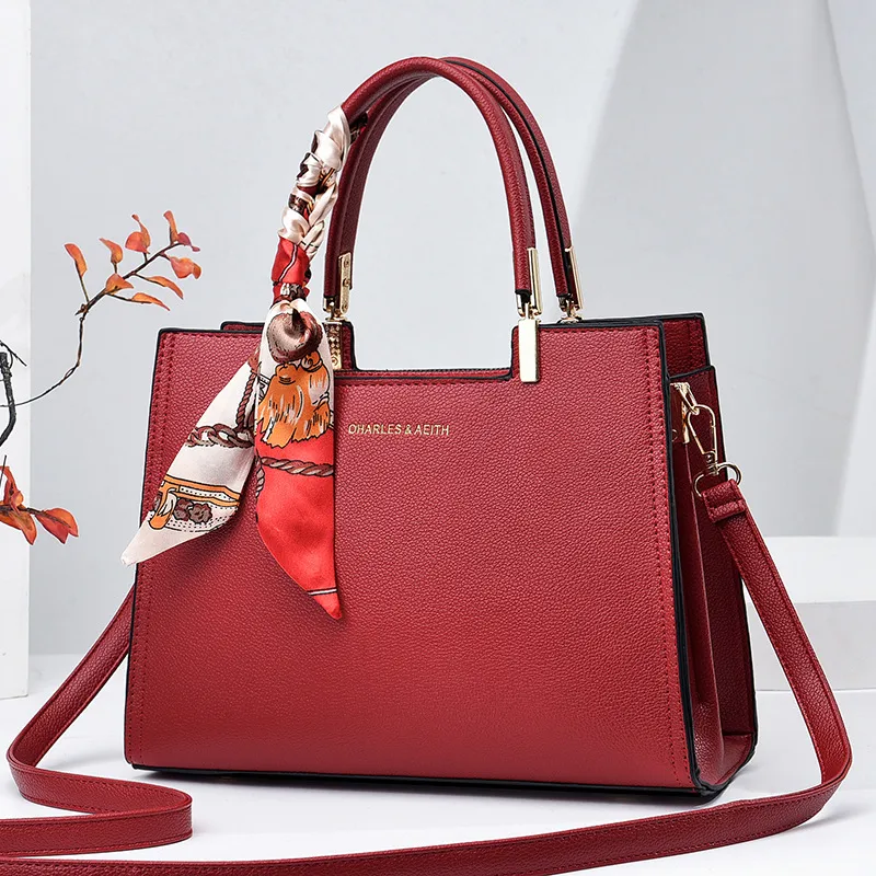 Large Solid Color Square PU Leather Tote Bag For Women With Zipper Closure In Basic Style