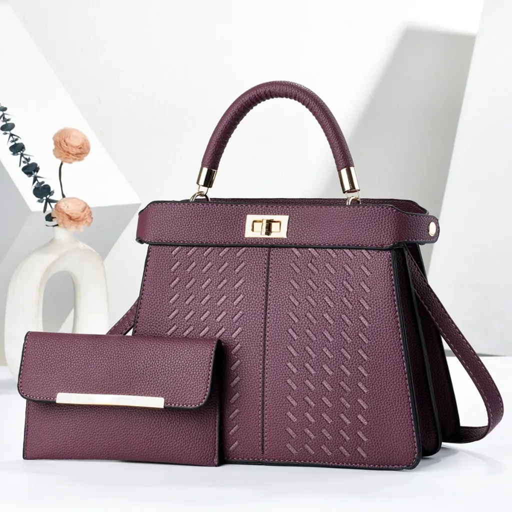 Square PU Leather Handbag For Women With Sewing Thread Detail, Top Handle Style
