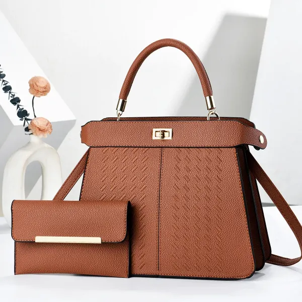 Square PU Leather Handbag For Women With Sewing Thread Detail, Top Handle Style