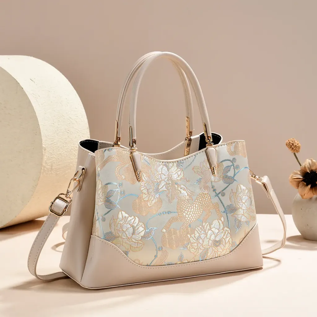Women’s Color Block Square Tote Bag In PU Leather With Sewing Thread Detail For Spring And Summer