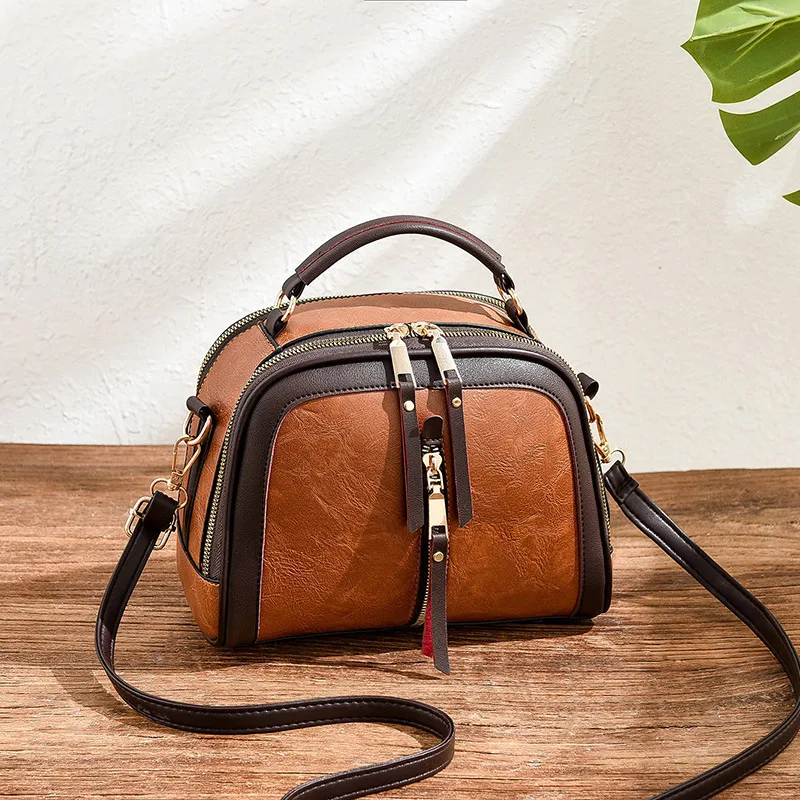 Oval PU Leather Crossbody Bag For Women With Sewing Thread Detail, Featuring Sling Strap