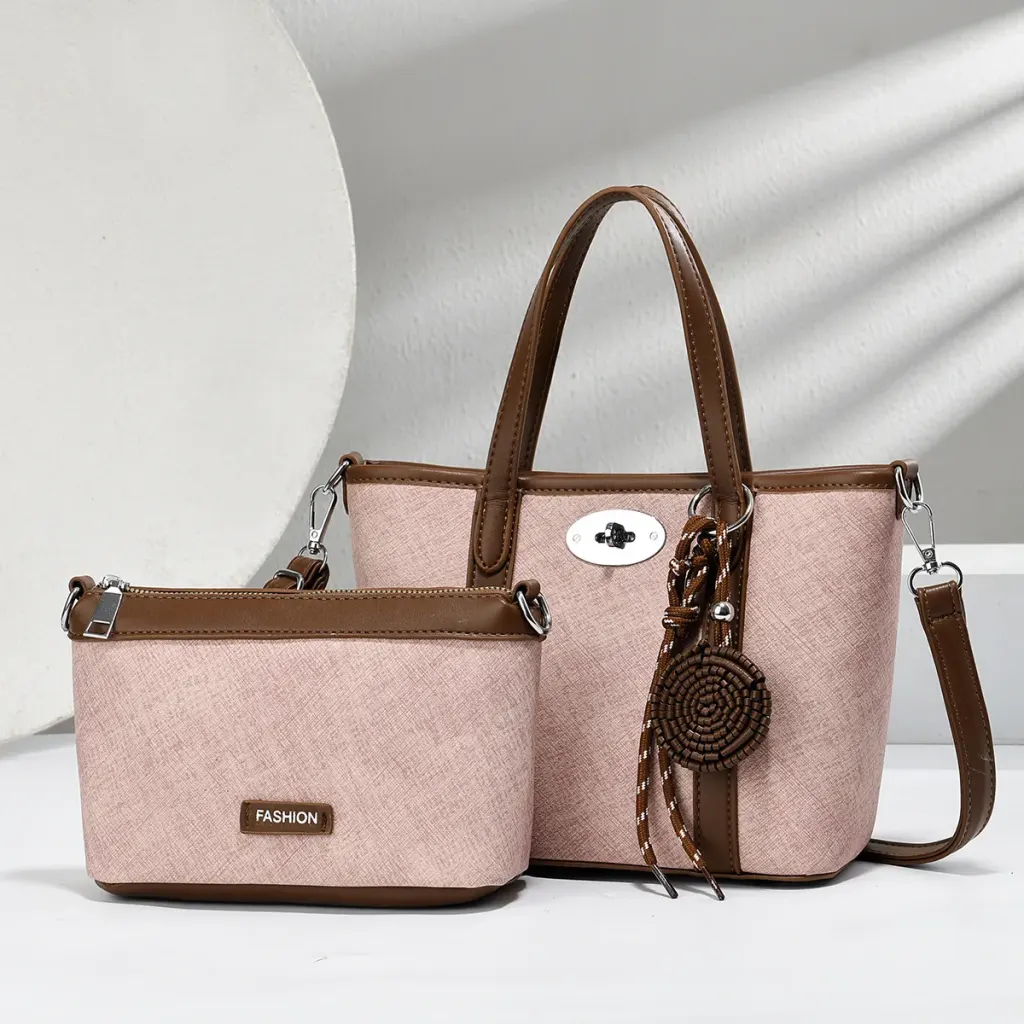 Color Block Square PU Leather Tote Bag For Women With Sewing Thread Detail And Top Handle