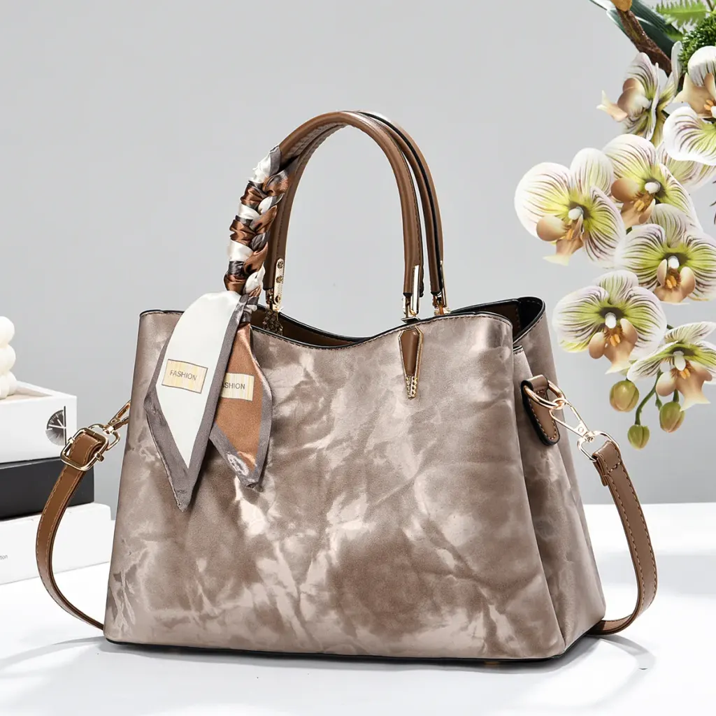 Women’s Square PU Leather Tote Bag With Sewing Thread Detail