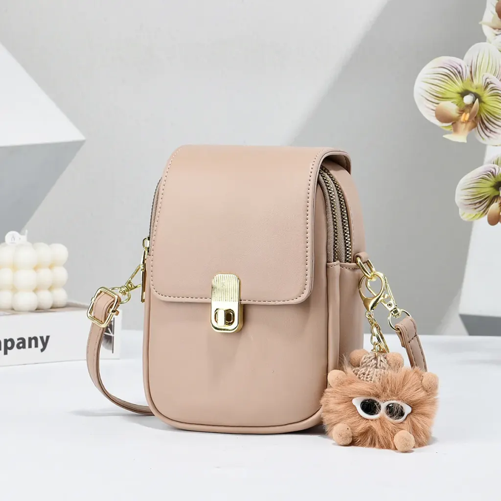 Solid Color Square PU Leather Crossbody Bag For Women With Sewing Thread Detail