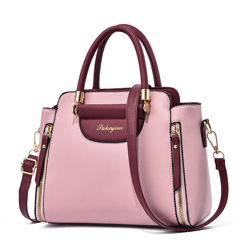 Large Solid Color PU Leather Crossbody Bag For Women With Zipper Closure In Retro European And American Style