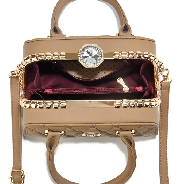 Square Boston Bag For Women In PU Material Featuring Embroidery With Single Shoulder Strap