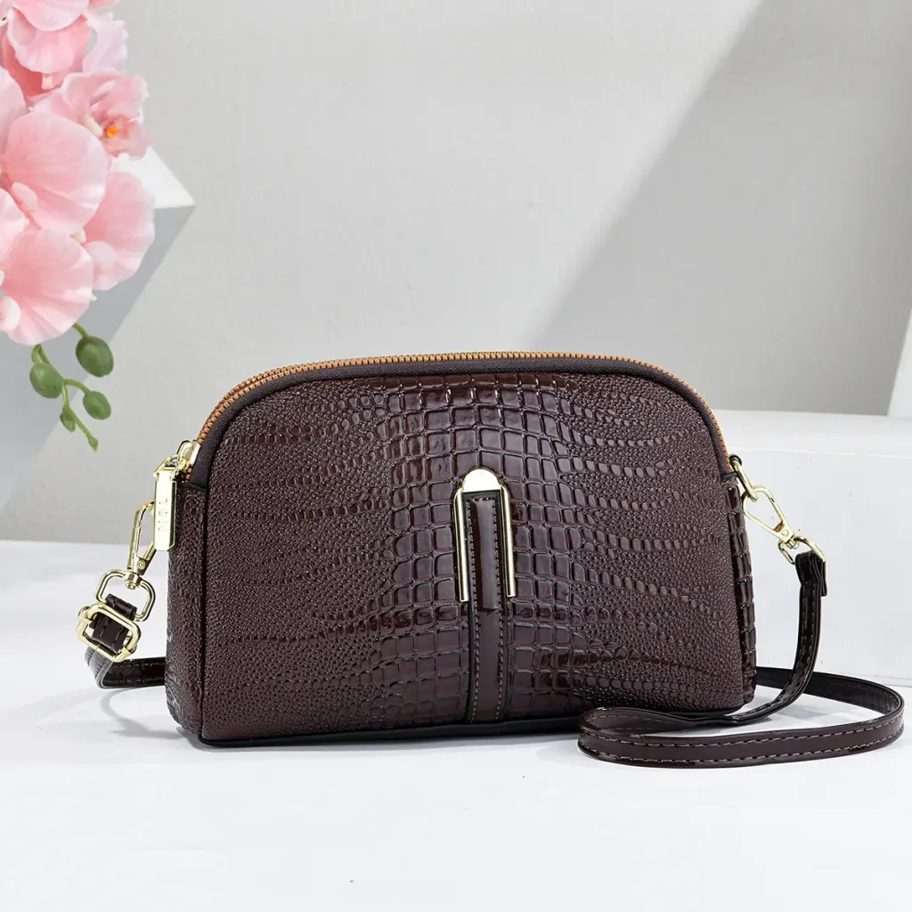 Women’s Crocodile Pattern PU Leather Crossbody Bag With Shell Shape And Sewing Thread Detail