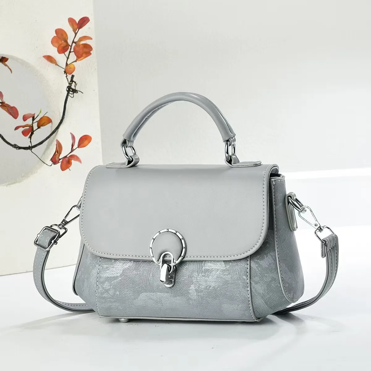 Women’s Square Splicing Shoulder Bag In PU Leather With Sewing Thread Detail And Single Shoulder Strap
